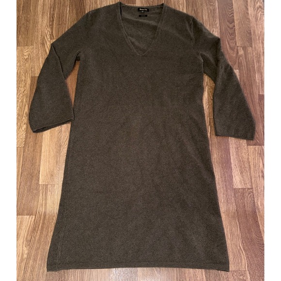 Massimo Dutti Olive Green Sweater Dress Long Sleeve V Neck Italy Made - Picture 1 of 4